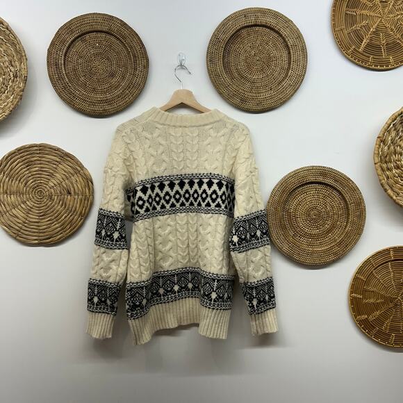 Line and Dot Montana Faire Isle Sweater Medium Chunky Knit Oversized Cream Black - Picture 3 of 8